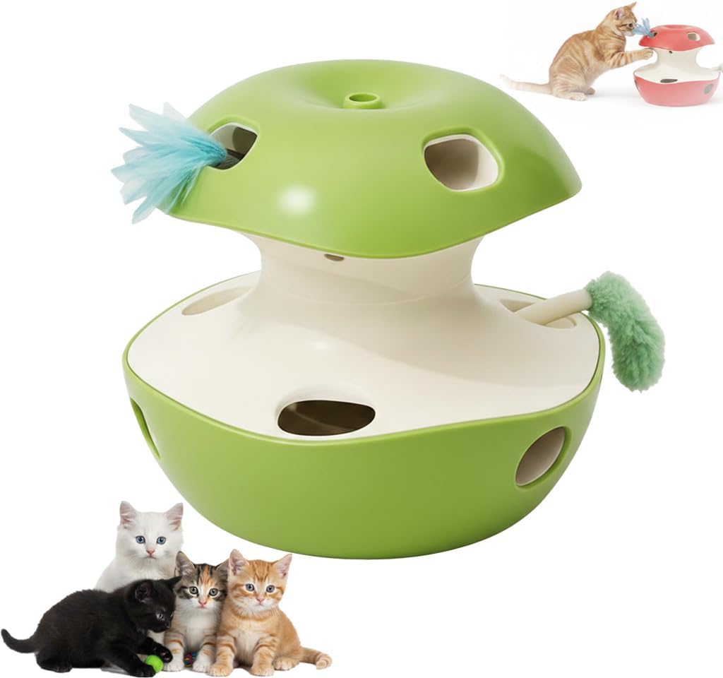 2-Mode Apple Cat Puzzle Toy Motion Sensor Feather Teaser