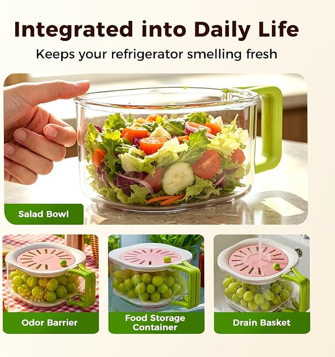 3 in 1 Fruit Washing Bowl with Switchable Lid, Colander Strainer Organizer