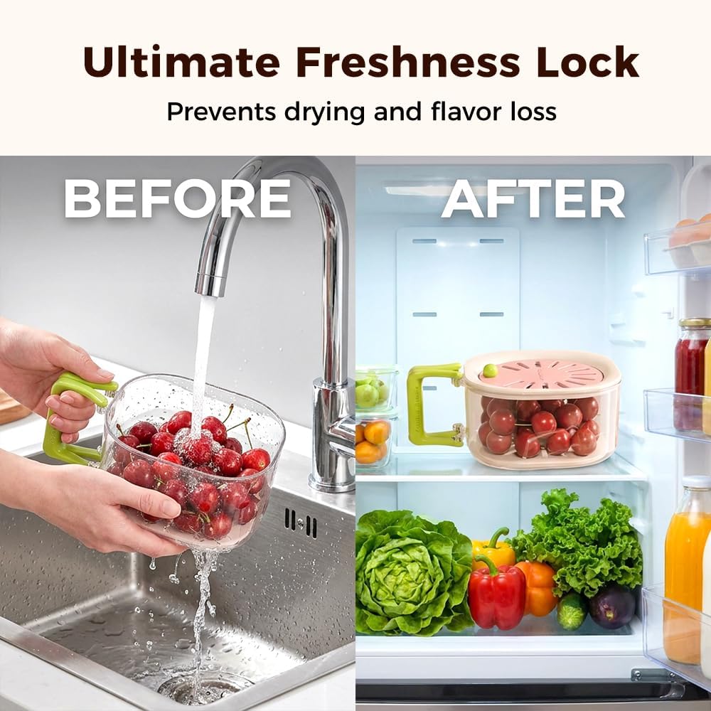 3 in 1 Fruit Washing Bowl with Switchable Lid, Colander Strainer Organizer