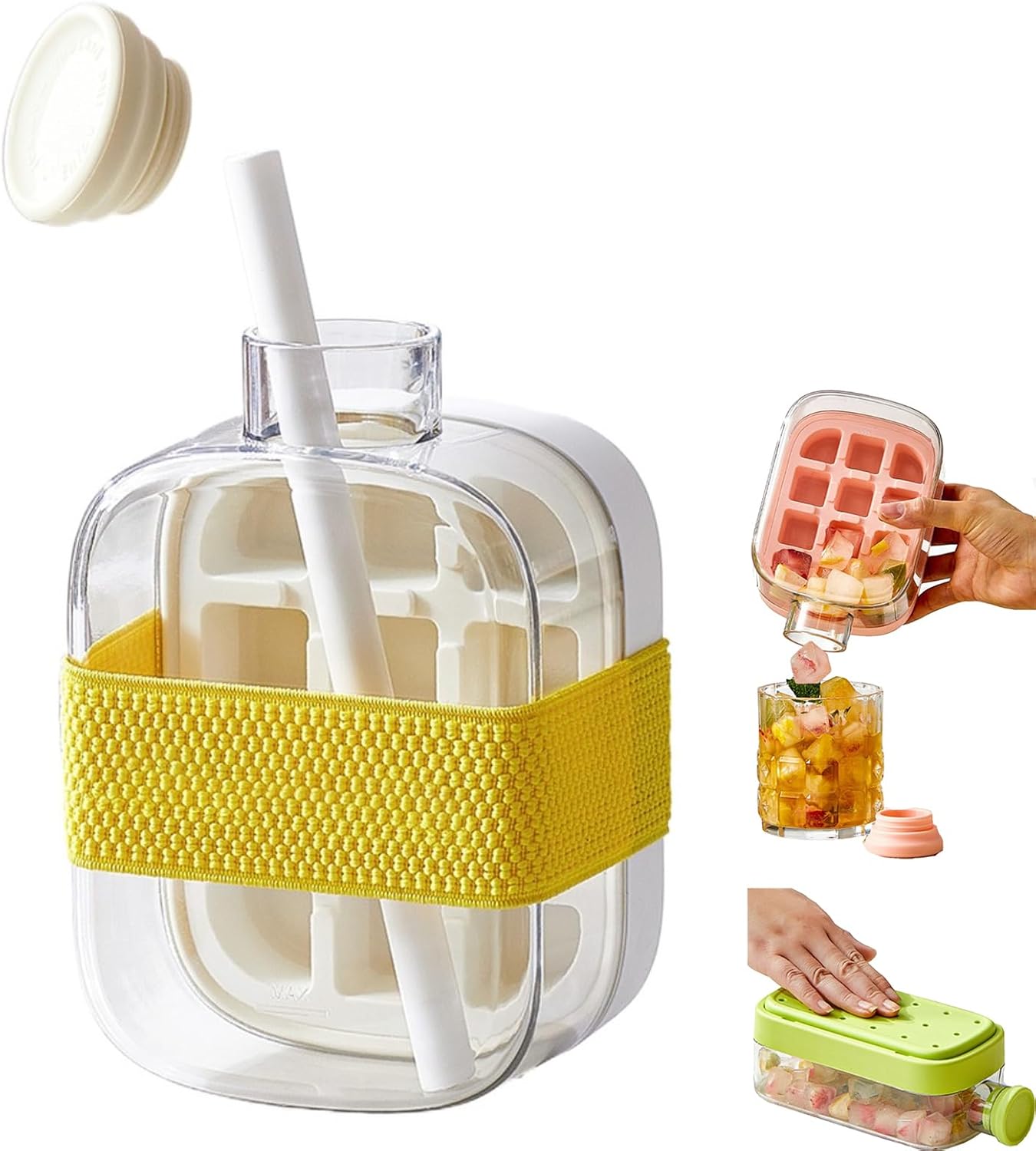 2-in-1 Press Release Ice Cube Bottle With Straw