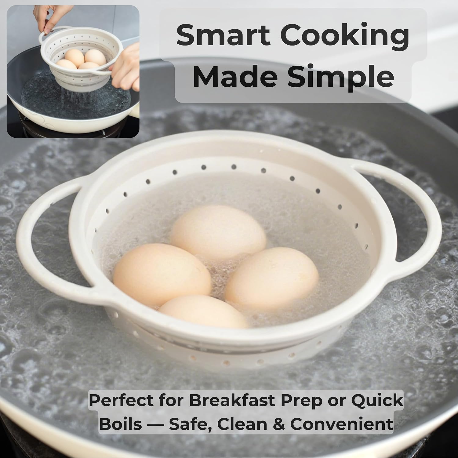 3 Pack Collapsible Silicone Colander with Stainless Steel Rim