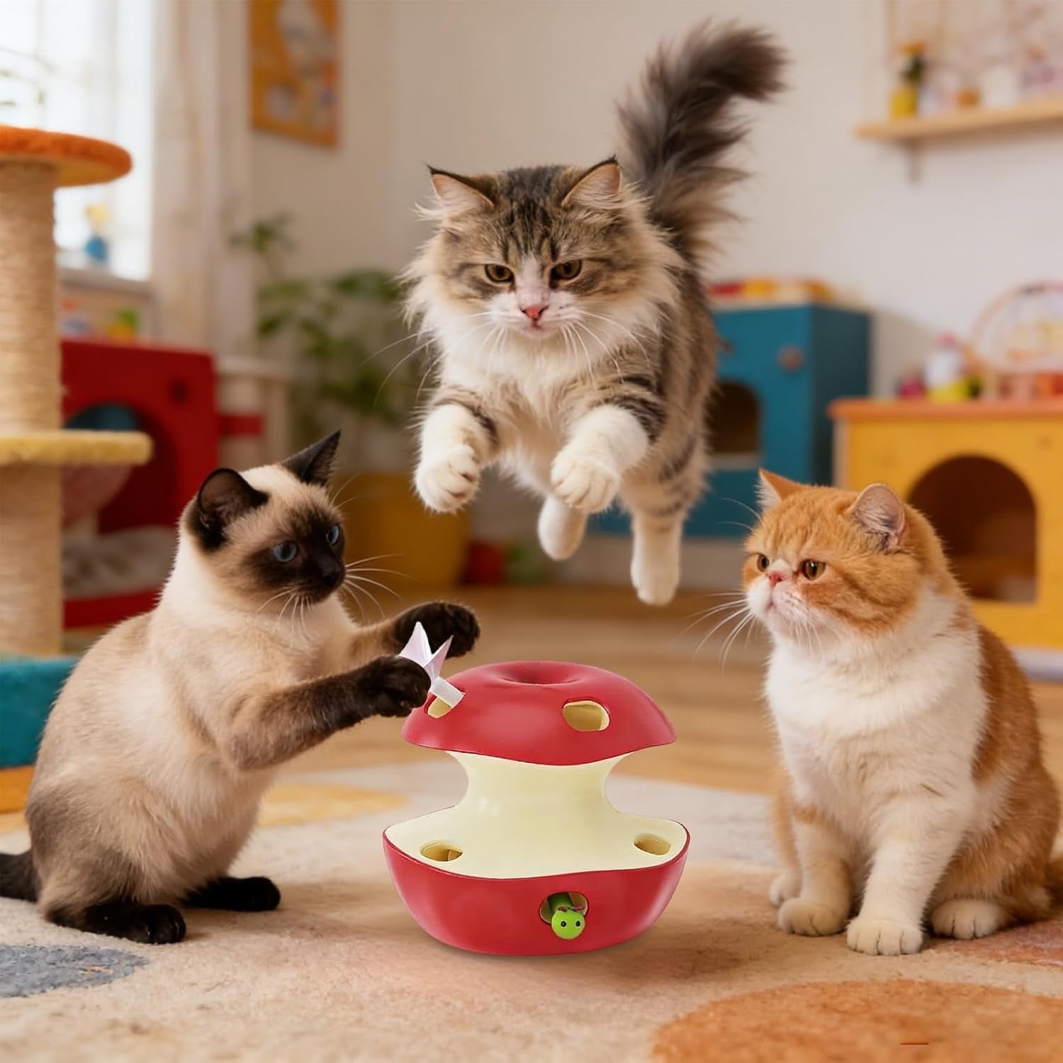 2-Mode Apple Cat Puzzle Toy Motion Sensor Feather Teaser