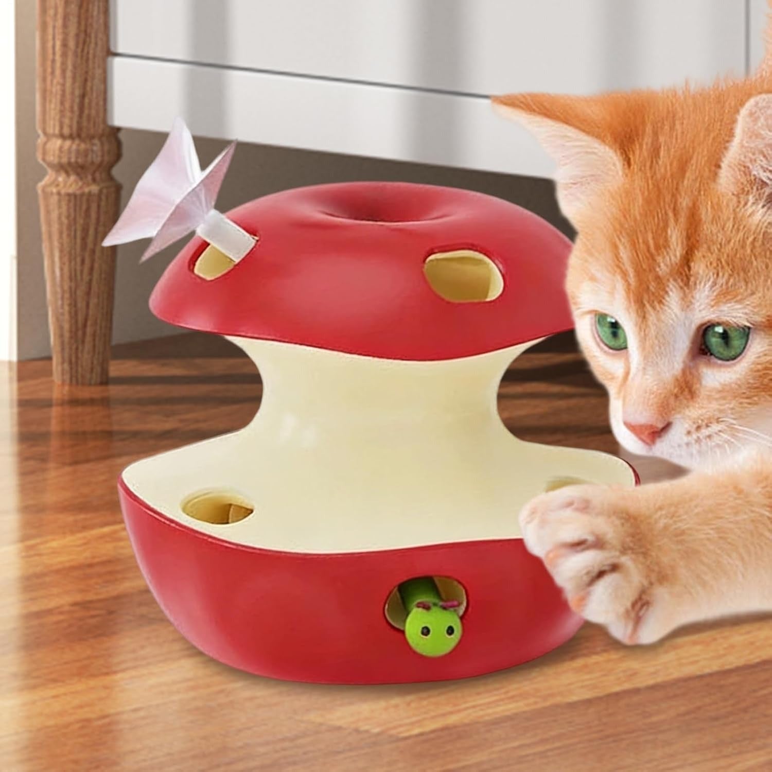 2-Mode Apple Cat Puzzle Toy Motion Sensor Feather Teaser