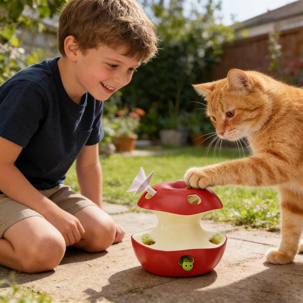 2-Mode Apple Cat Puzzle Toy Motion Sensor Feather Teaser